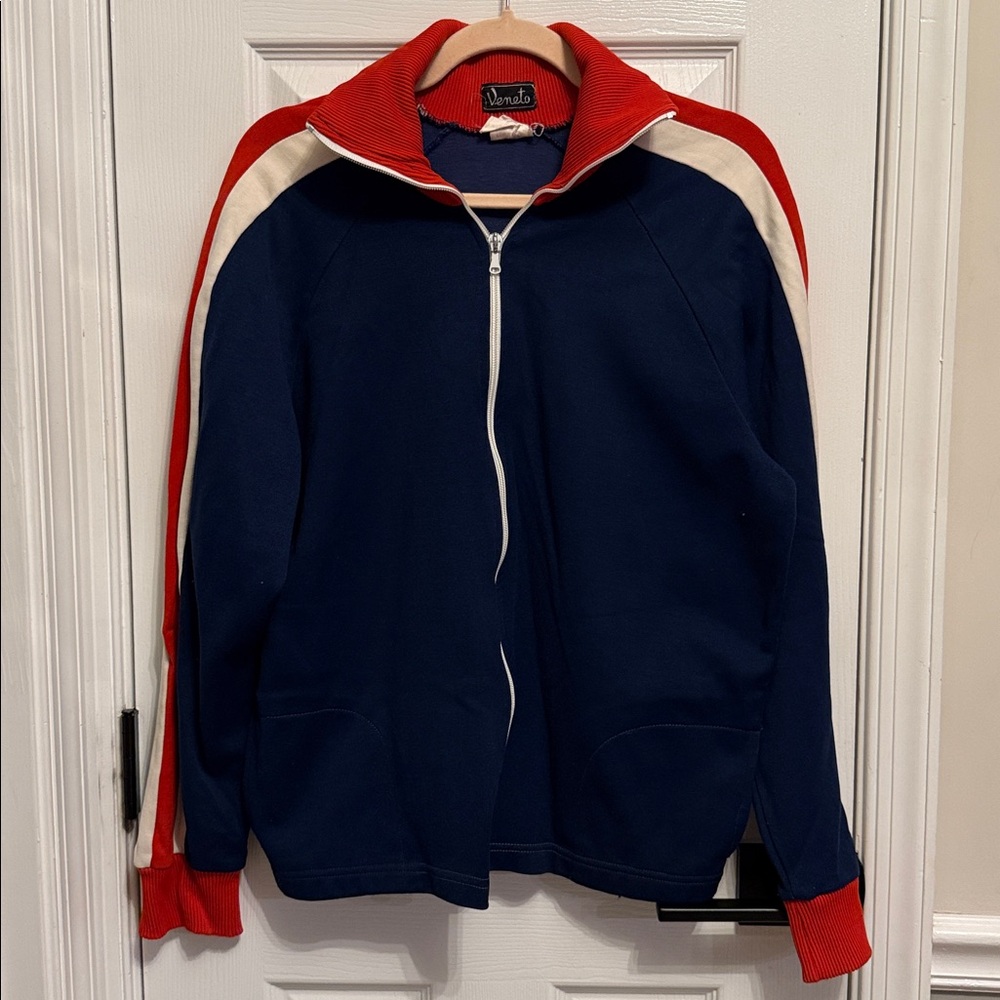 Veneto Vintage 70s Red White and Blue Track Jacket Sz L